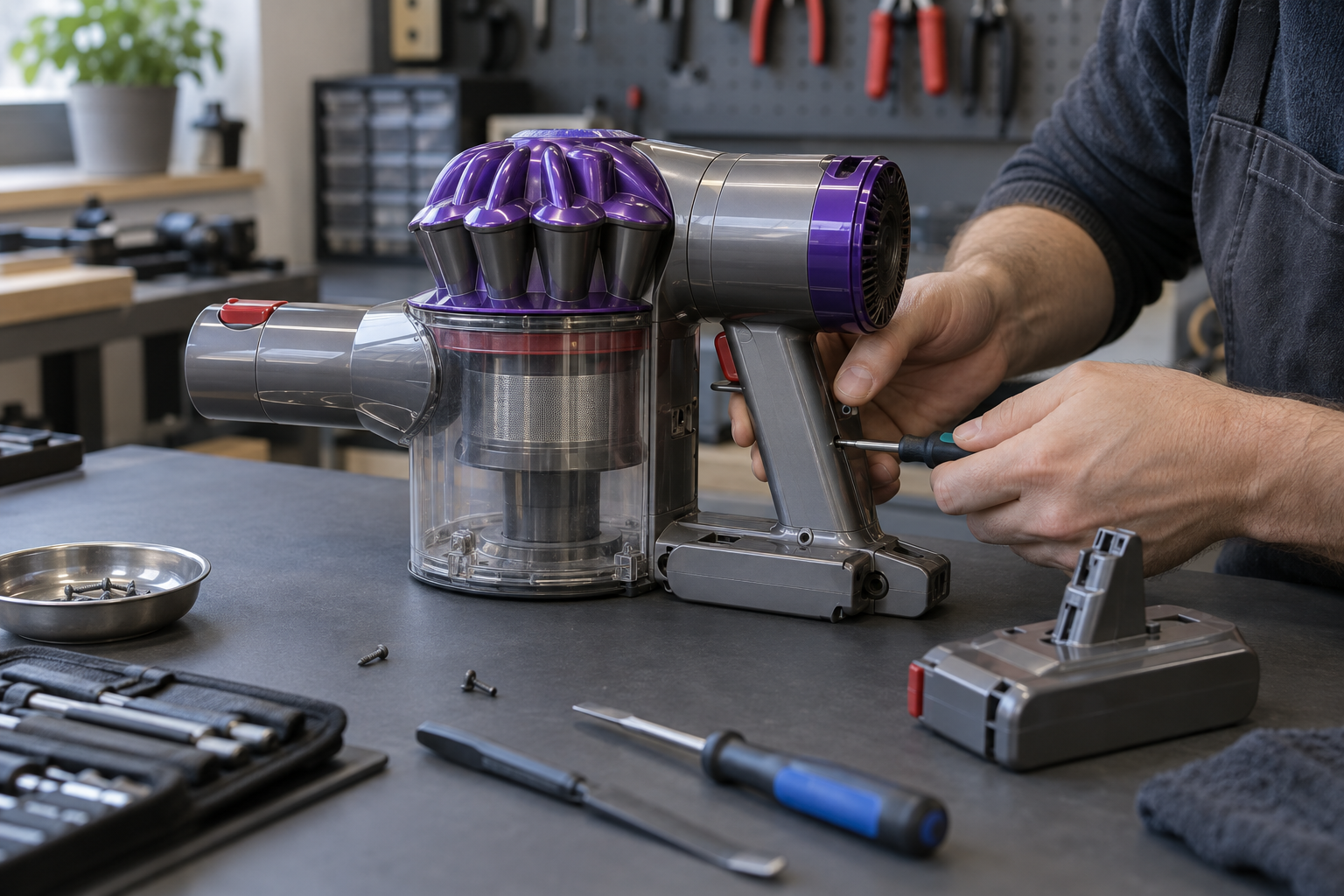 Symbolbild: Reparatur eines Dyson-Akkusaugers
